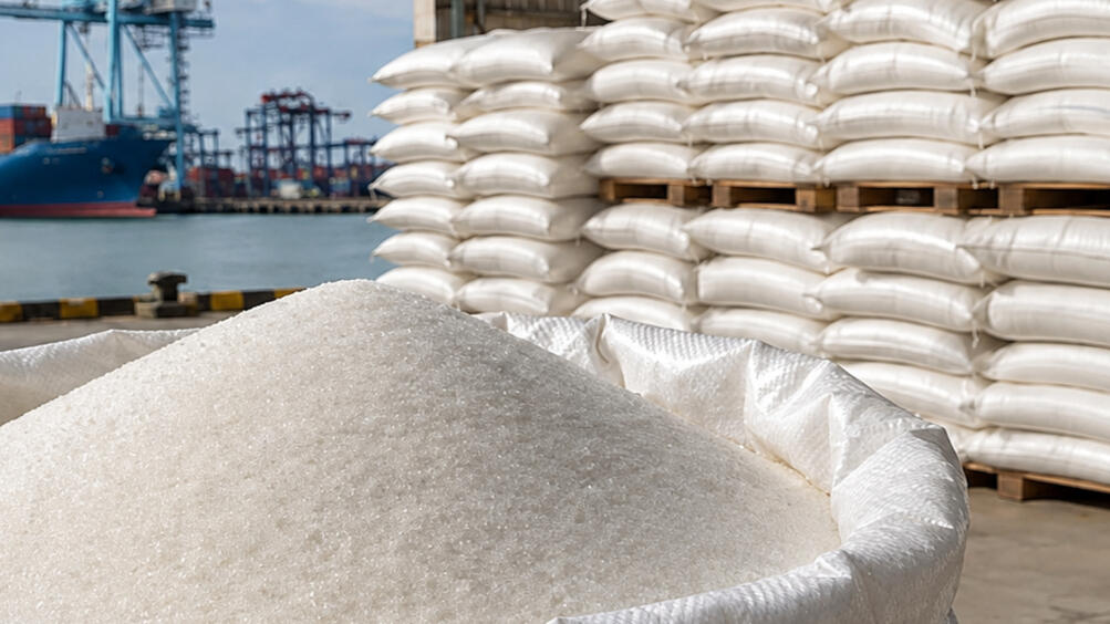 Bulk refined sugar sacks prepared for international export
